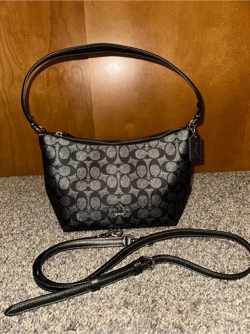 Coach Zip Top Shoulder Bag In Signature Canvas- Gunmetal multi/ silver